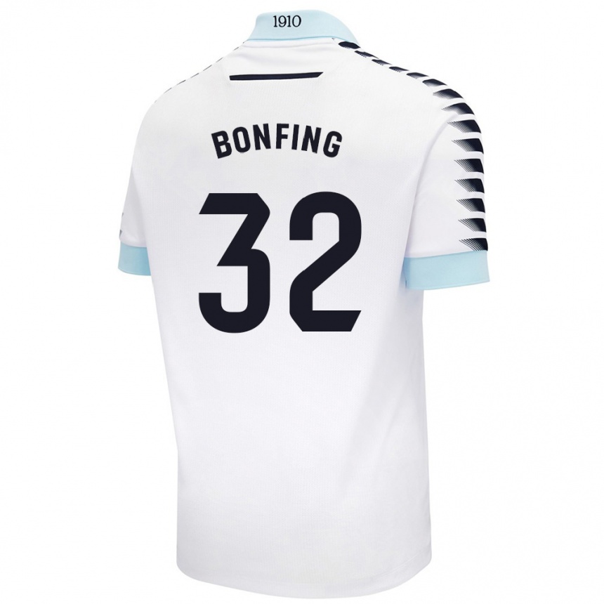 Kinder Fußball Boubacar Bonfing #32 Weiß Blau Auswärtstrikot Trikot 2024/25 T-Shirt Luxemburg