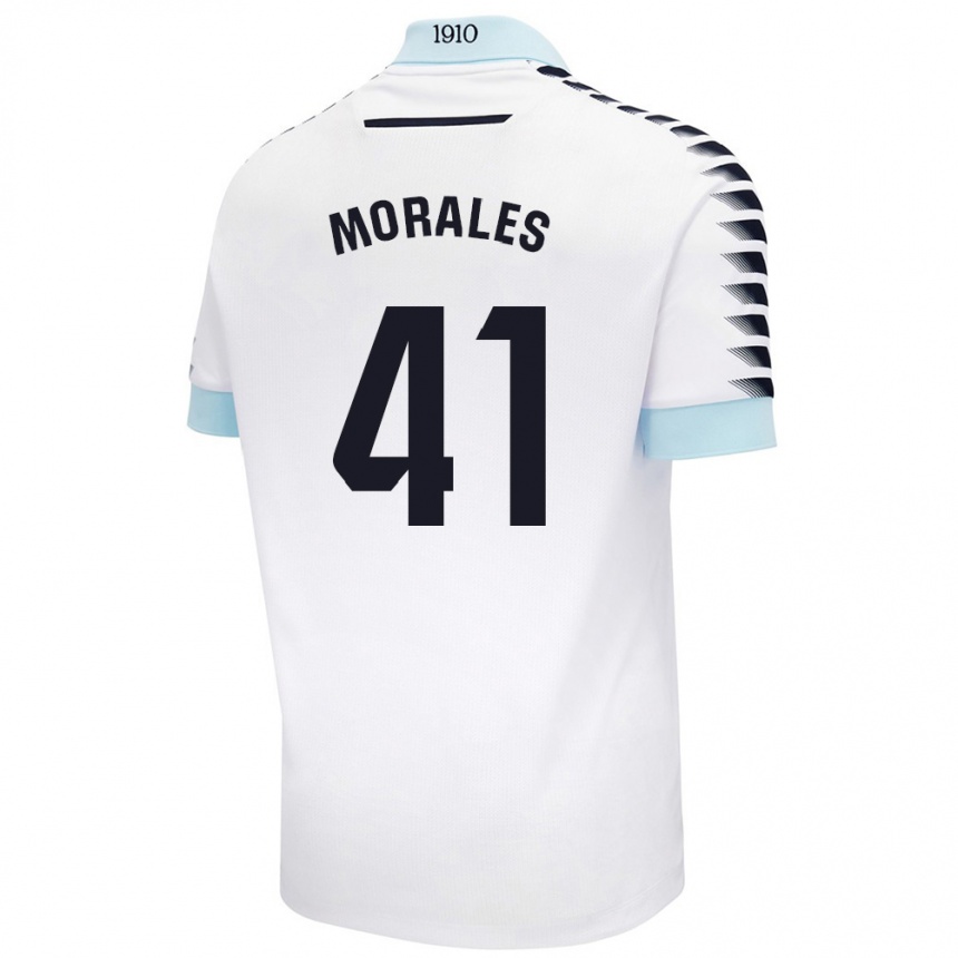 Kinder Fußball Luis Morales #41 Weiß Blau Auswärtstrikot Trikot 2024/25 T-Shirt Luxemburg