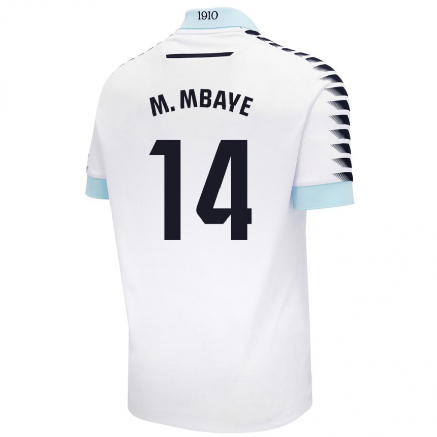 Kinder Fußball Momo Mbaye #14 Weiß Blau Auswärtstrikot Trikot 2024/25 T-Shirt Luxemburg