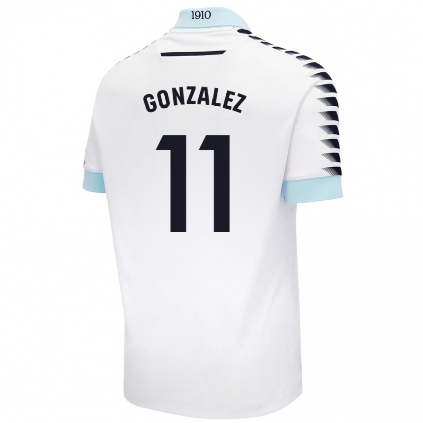 Kinder Fußball Chus González #11 Weiß Blau Auswärtstrikot Trikot 2024/25 T-Shirt Luxemburg