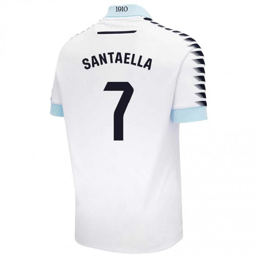 Kinder Fußball Natalia Santaella Picón #7 Weiß Blau Auswärtstrikot Trikot 2024/25 T-Shirt Luxemburg