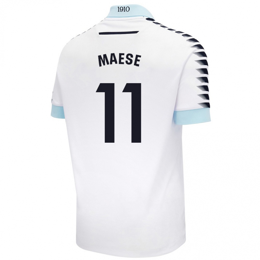 Kinder Fußball María Del Carmen Maese Gaitán #11 Weiß Blau Auswärtstrikot Trikot 2024/25 T-Shirt Luxemburg