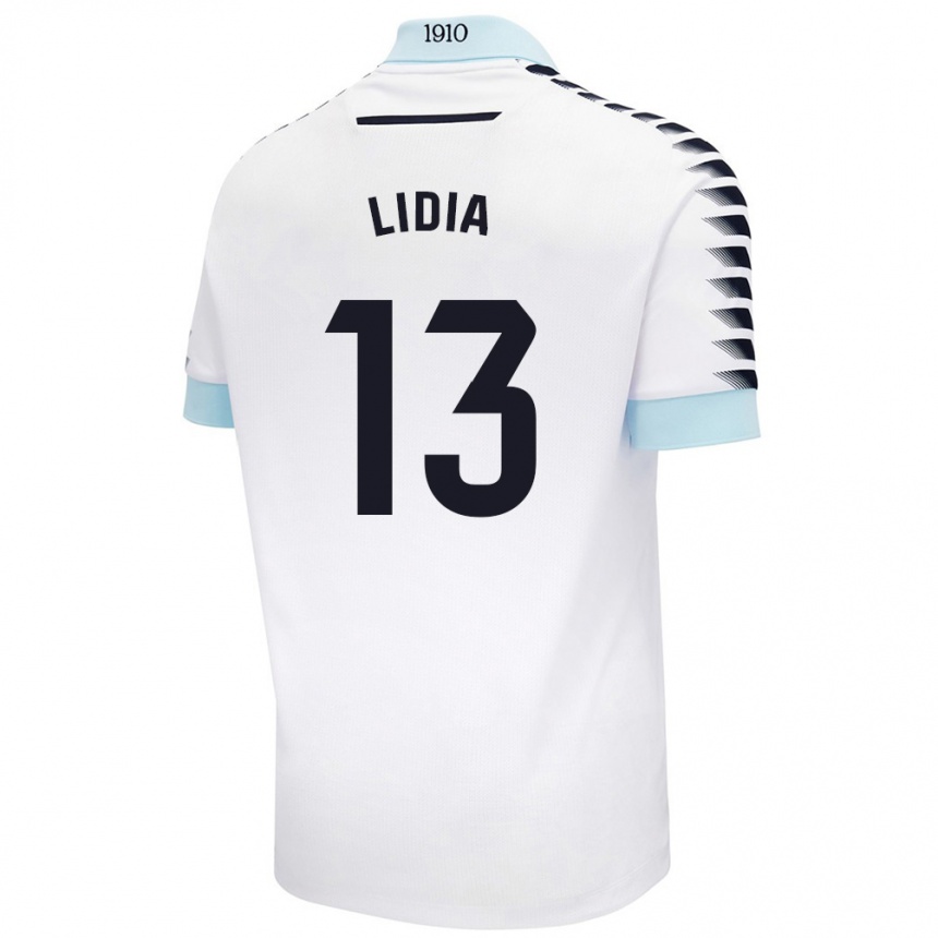 Kinder Fußball Lidia Rincón García #13 Weiß Blau Auswärtstrikot Trikot 2024/25 T-Shirt Luxemburg