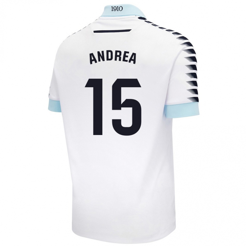 Kinder Fußball Andrea Sánchez Moreno #15 Weiß Blau Auswärtstrikot Trikot 2024/25 T-Shirt Luxemburg