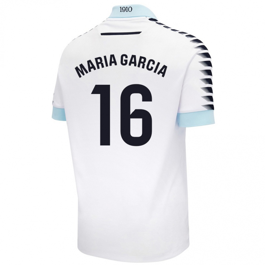 Kinder Fußball Maria García Fernández #16 Weiß Blau Auswärtstrikot Trikot 2024/25 T-Shirt Luxemburg