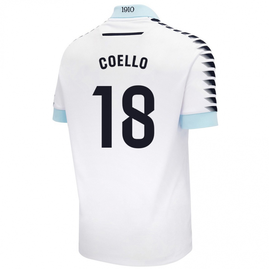 Kinder Fußball María Del Carmen Coello Vidal #18 Weiß Blau Auswärtstrikot Trikot 2024/25 T-Shirt Luxemburg