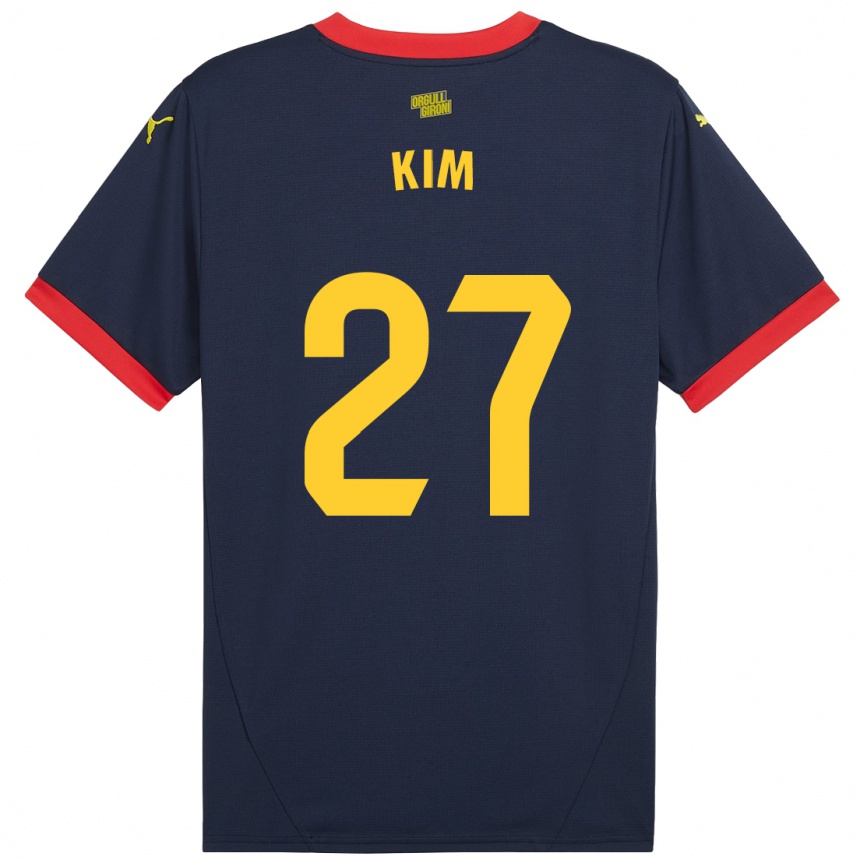 Kinder Fußball Min-Su Kim #27 Marinerot Auswärtstrikot Trikot 2024/25 T-Shirt Luxemburg