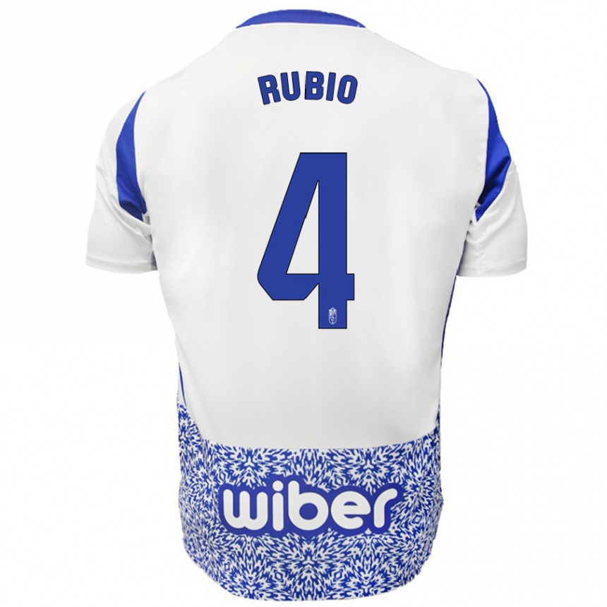 Kinder Fußball Miguel Rubio #4 Weiß Blau Auswärtstrikot Trikot 2024/25 T-Shirt Luxemburg