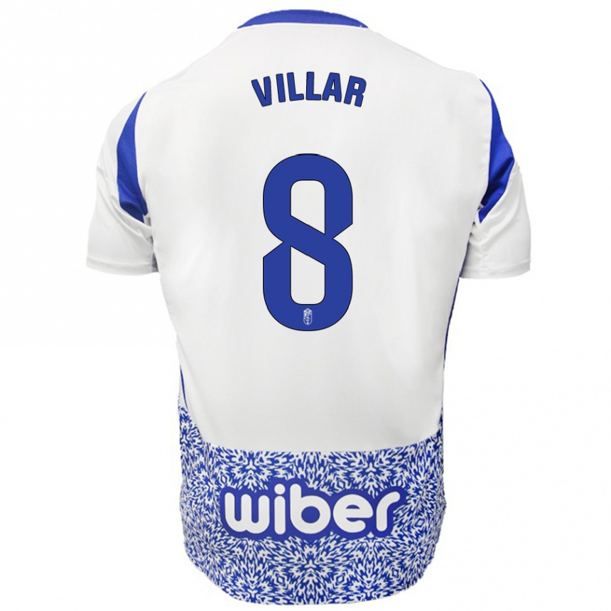 Kinder Fußball Gonzalo Villar #8 Weiß Blau Auswärtstrikot Trikot 2024/25 T-Shirt Luxemburg