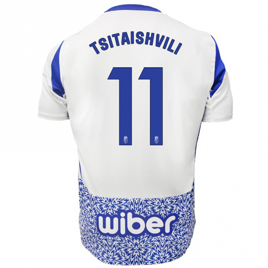 Kinder Fußball Georgiy Tsitaishvili #11 Weiß Blau Auswärtstrikot Trikot 2024/25 T-Shirt Luxemburg