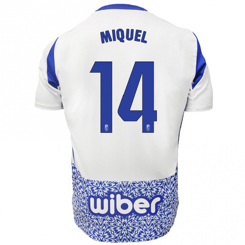 Kinder Fußball Ignasi Miquel #14 Weiß Blau Auswärtstrikot Trikot 2024/25 T-Shirt Luxemburg