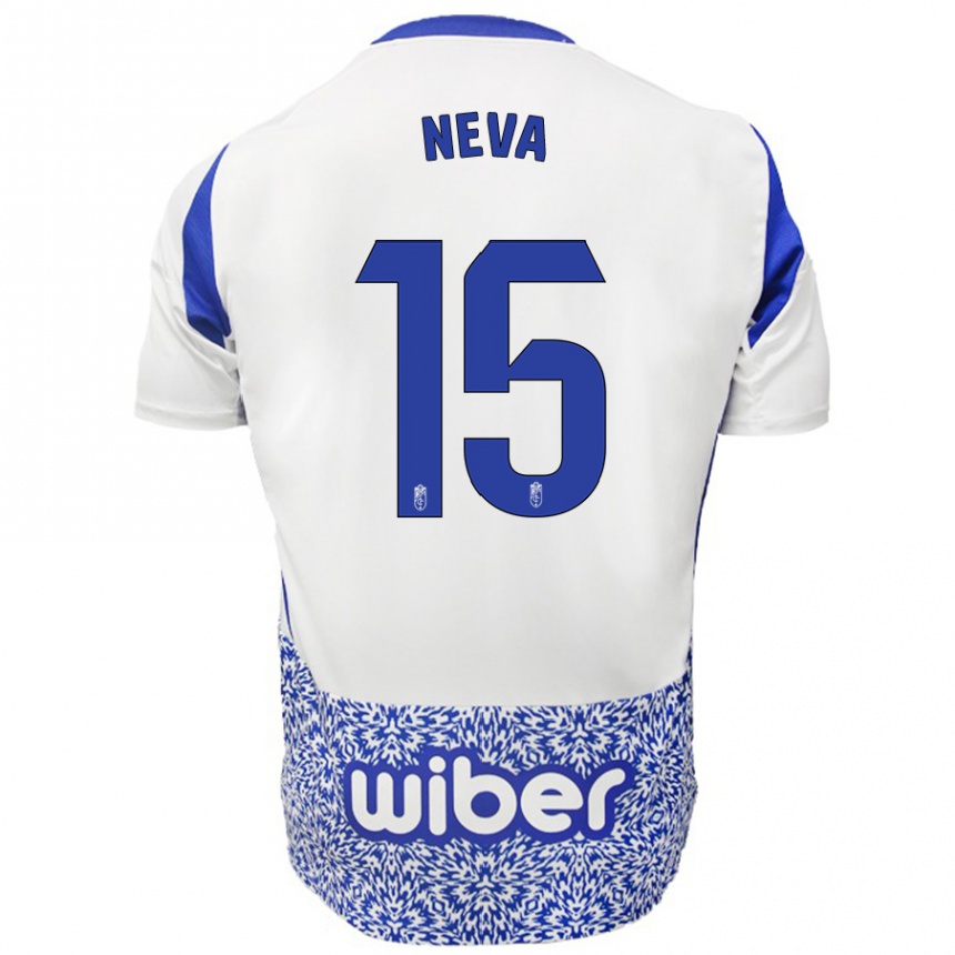 Kinder Fußball Carlos Neva #15 Weiß Blau Auswärtstrikot Trikot 2024/25 T-Shirt Luxemburg