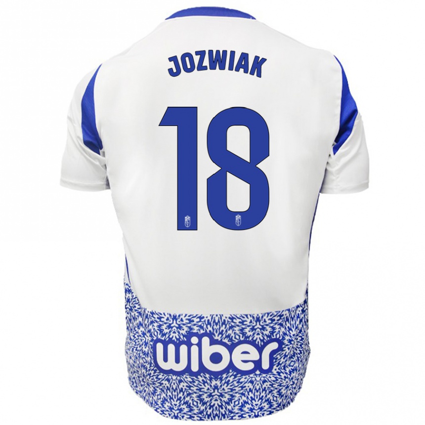 Kinder Fußball Kamil Józwiak #18 Weiß Blau Auswärtstrikot Trikot 2024/25 T-Shirt Luxemburg