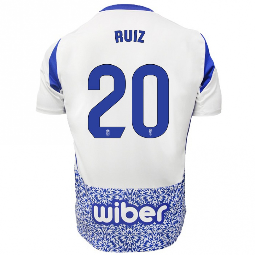 Kinder Fußball Sergio Ruiz #20 Weiß Blau Auswärtstrikot Trikot 2024/25 T-Shirt Luxemburg