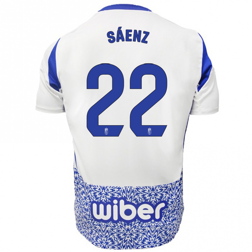 Kinder Fußball Pablo Sáenz #22 Weiß Blau Auswärtstrikot Trikot 2024/25 T-Shirt Luxemburg