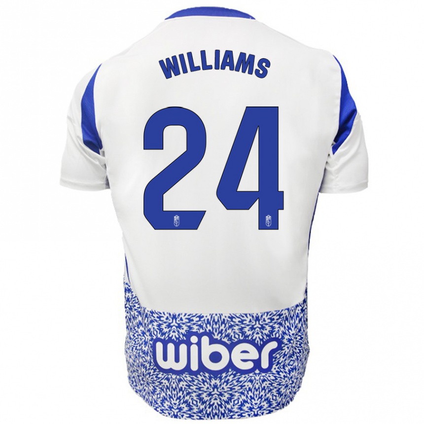 Kinder Fußball Loïc Williams #24 Weiß Blau Auswärtstrikot Trikot 2024/25 T-Shirt Luxemburg