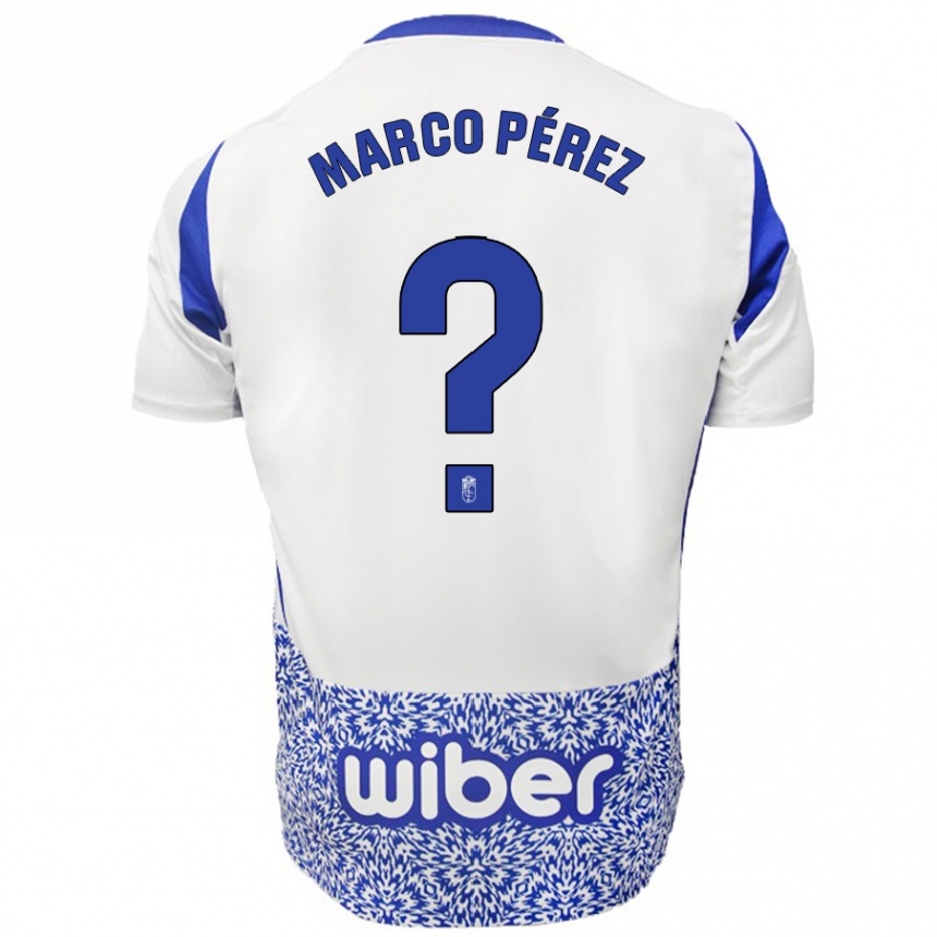 Kinder Fußball Marco Pérez #0 Weiß Blau Auswärtstrikot Trikot 2024/25 T-Shirt Luxemburg