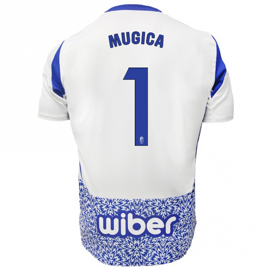 Kinder Fußball Juan Múgica #1 Weiß Blau Auswärtstrikot Trikot 2024/25 T-Shirt Luxemburg