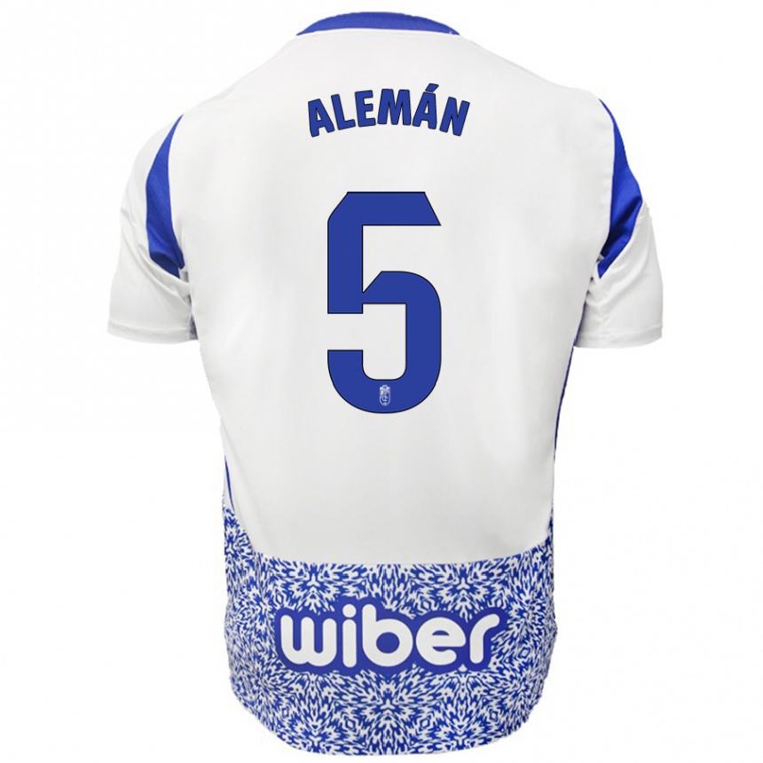 Kinder Fußball Carlos Alemán #5 Weiß Blau Auswärtstrikot Trikot 2024/25 T-Shirt Luxemburg