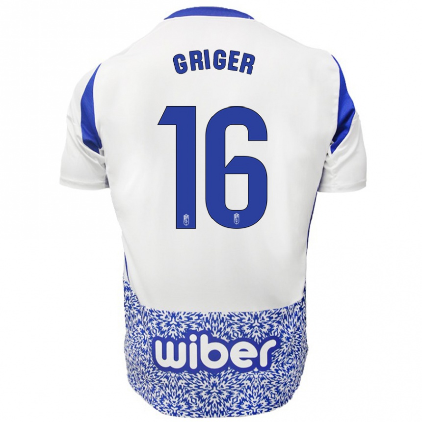 Kinder Fußball Adam Griger #16 Weiß Blau Auswärtstrikot Trikot 2024/25 T-Shirt Luxemburg