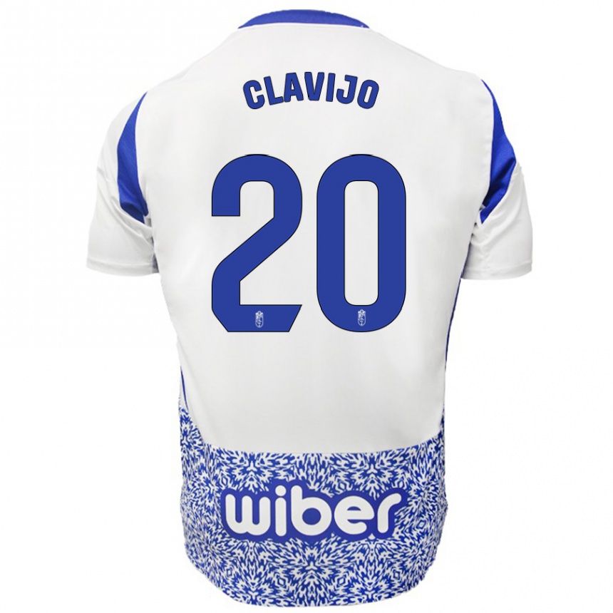 Kinder Fußball Dani Clavijo #20 Weiß Blau Auswärtstrikot Trikot 2024/25 T-Shirt Luxemburg