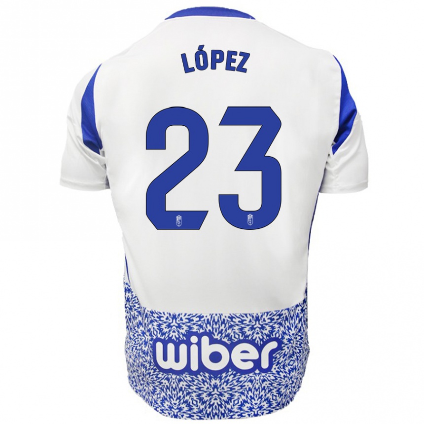 Kinder Fußball Diego López #23 Weiß Blau Auswärtstrikot Trikot 2024/25 T-Shirt Luxemburg