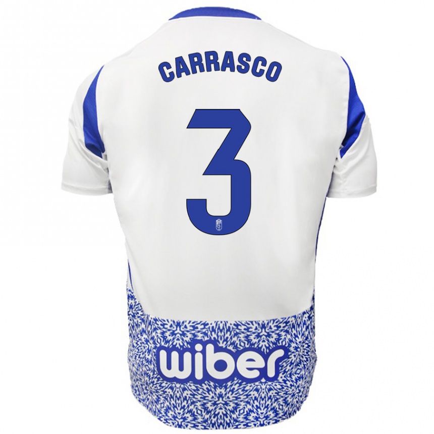 Kinder Fußball Marta Carrasco #3 Weiß Blau Auswärtstrikot Trikot 2024/25 T-Shirt Luxemburg