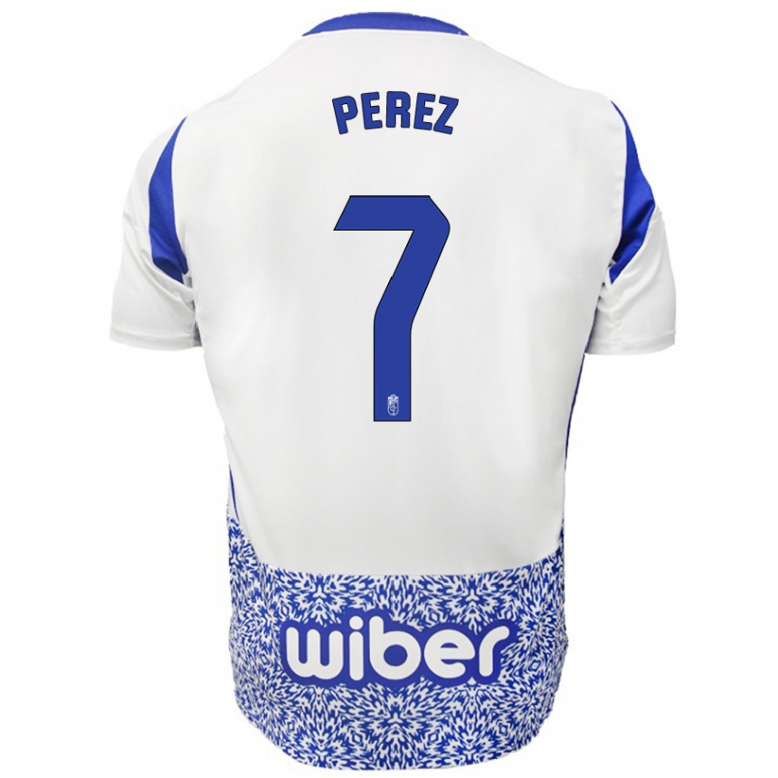 Kinder Fußball Laura Pérez #7 Weiß Blau Auswärtstrikot Trikot 2024/25 T-Shirt Luxemburg