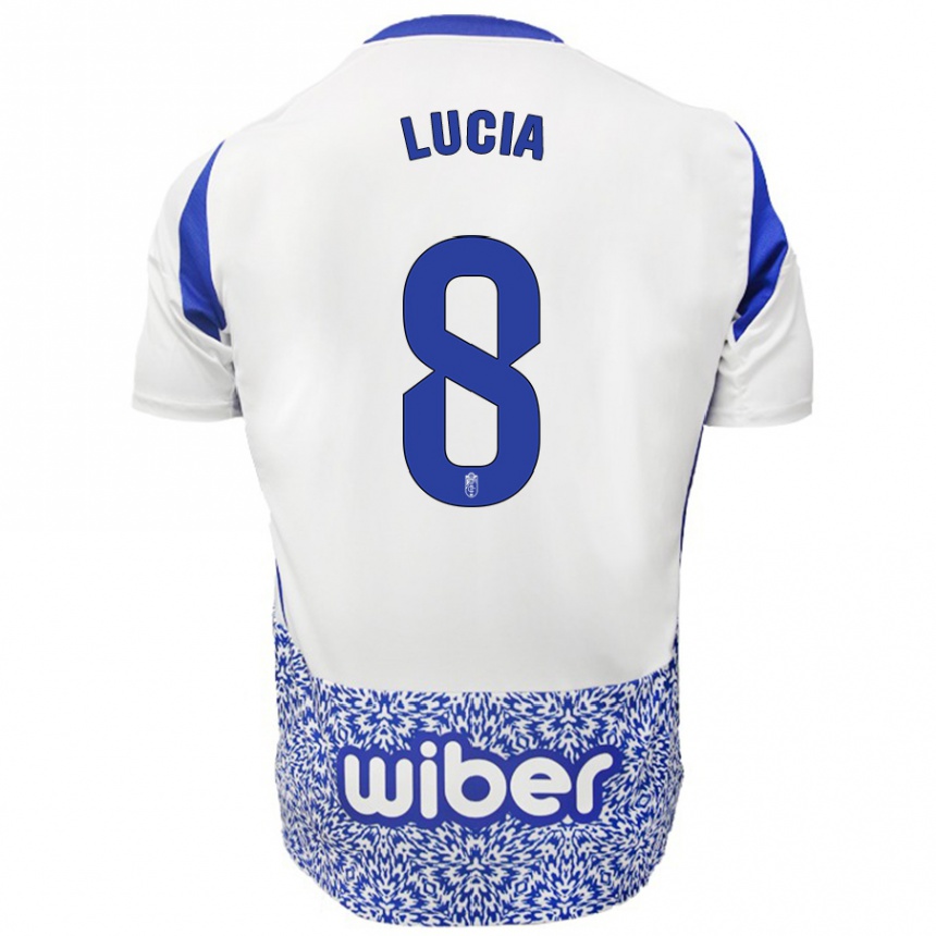 Kinder Fußball Lucía Martínez #8 Weiß Blau Auswärtstrikot Trikot 2024/25 T-Shirt Luxemburg