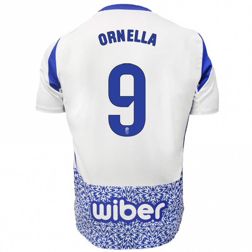 Kinder Fußball Ornella María Vignola Cabot #9 Weiß Blau Auswärtstrikot Trikot 2024/25 T-Shirt Luxemburg