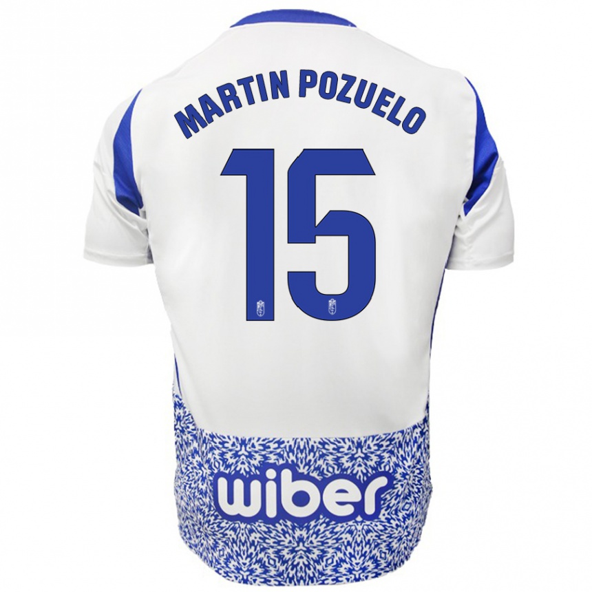 Kinder Fußball Esther Martín-Pozuelo #15 Weiß Blau Auswärtstrikot Trikot 2024/25 T-Shirt Luxemburg