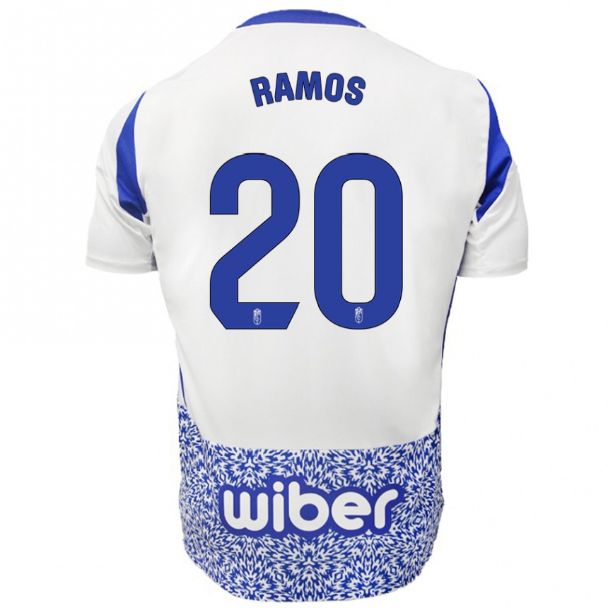 Kinder Fußball Lucía Ramos #20 Weiß Blau Auswärtstrikot Trikot 2024/25 T-Shirt Luxemburg