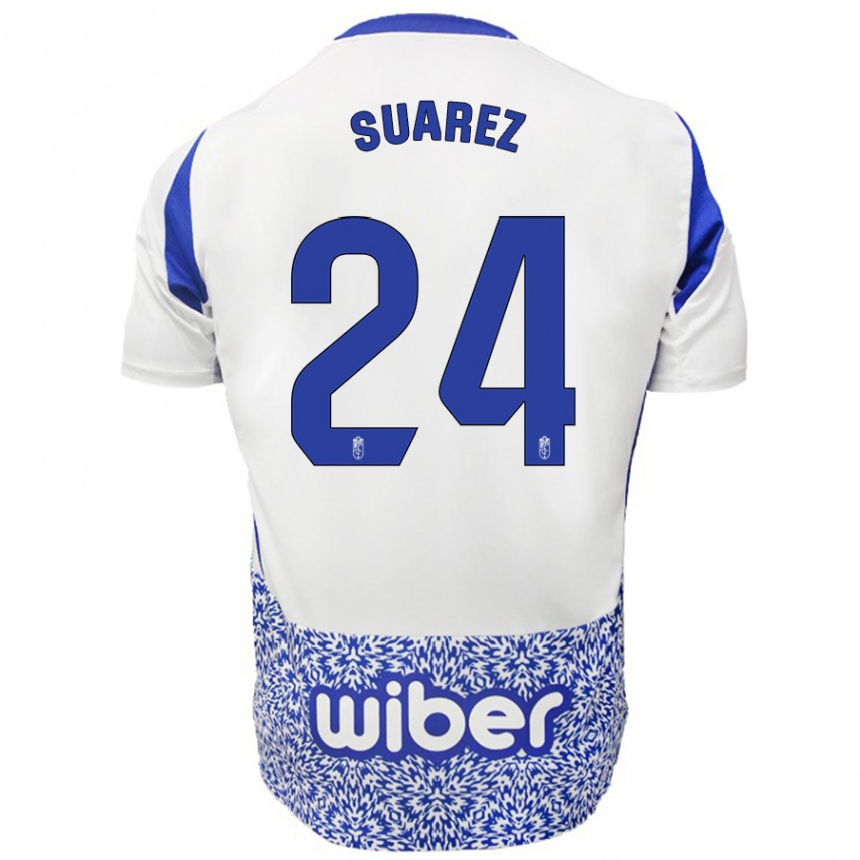 Kinder Fußball Carlota Suárez #24 Weiß Blau Auswärtstrikot Trikot 2024/25 T-Shirt Luxemburg