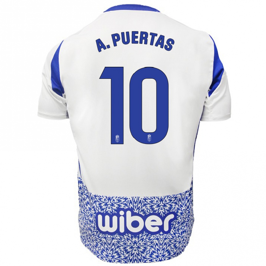 Kinder Fußball Antonio Puertas #10 Weiß Blau Auswärtstrikot Trikot 2024/25 T-Shirt Luxemburg