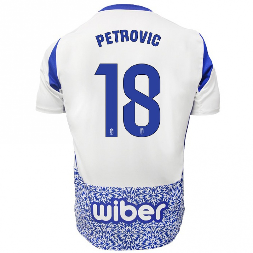 Kinder Fußball Njegos Petrovic #18 Weiß Blau Auswärtstrikot Trikot 2024/25 T-Shirt Luxemburg