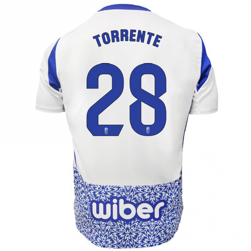 Kinder Fußball Raúl Torrente #28 Weiß Blau Auswärtstrikot Trikot 2024/25 T-Shirt Luxemburg