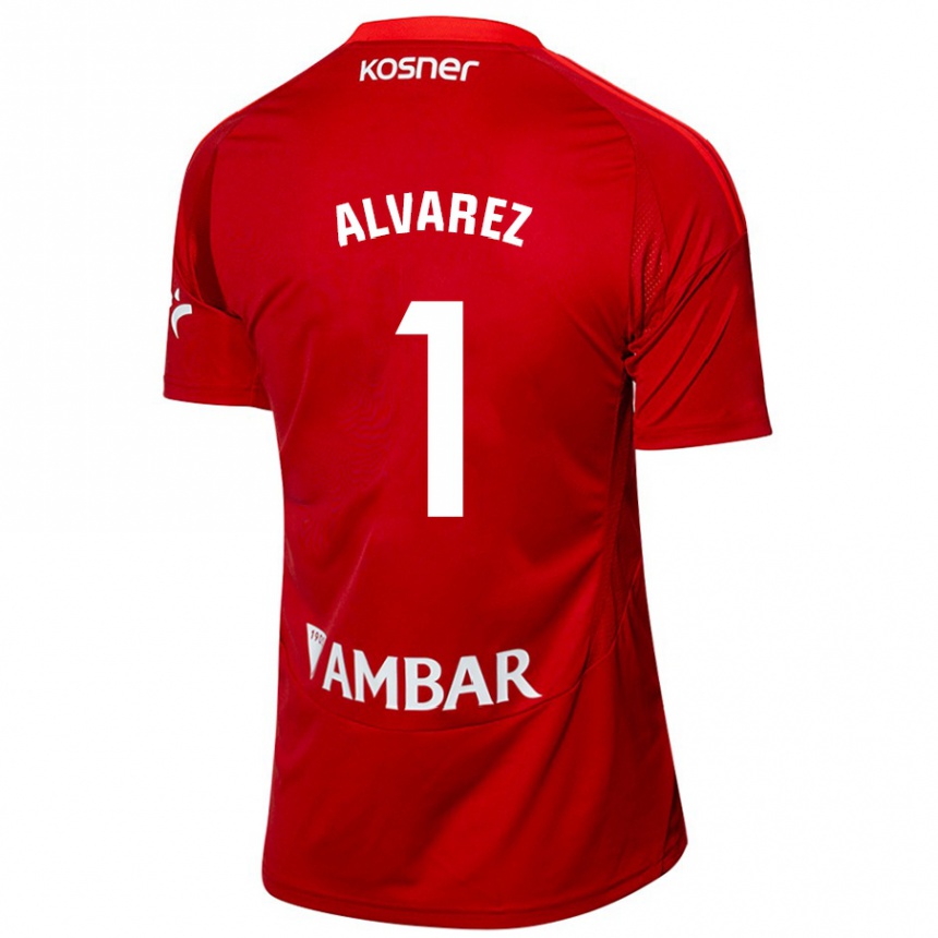 Kinder Fußball Cristian Álvarez #1 Weiß Blau Auswärtstrikot Trikot 2024/25 T-Shirt Luxemburg