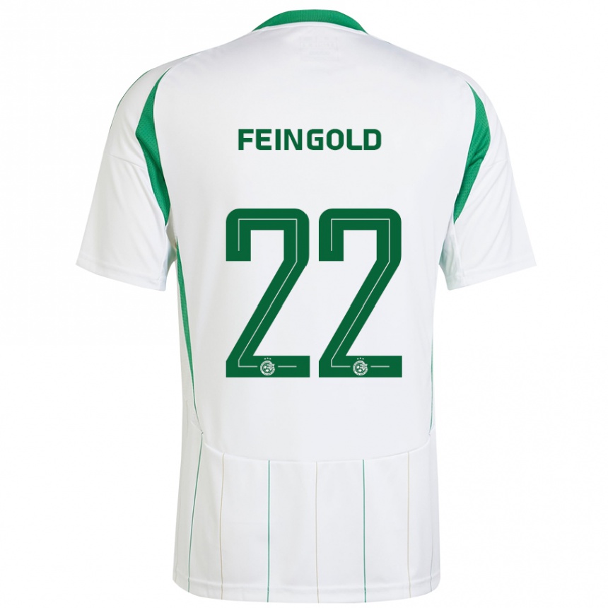 Kinder Fußball Ilay Feingold #22 Weiß Grün Auswärtstrikot Trikot 2024/25 T-Shirt Luxemburg