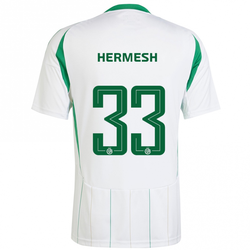 Kinder Fußball Liam Hermesh #33 Weiß Grün Auswärtstrikot Trikot 2024/25 T-Shirt Luxemburg