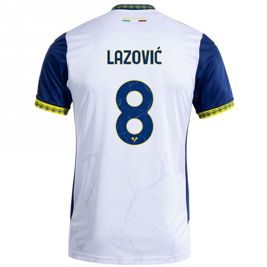 Kinder Fußball Darko Lazović #8 Weiß Blau Auswärtstrikot Trikot 2024/25 T-Shirt Luxemburg