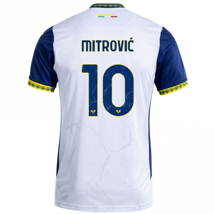 Kinder Fußball Stefan Mitrović #10 Weiß Blau Auswärtstrikot Trikot 2024/25 T-Shirt Luxemburg