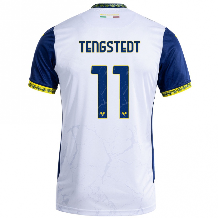 Kinder Fußball Casper Tengstedt #11 Weiß Blau Auswärtstrikot Trikot 2024/25 T-Shirt Luxemburg