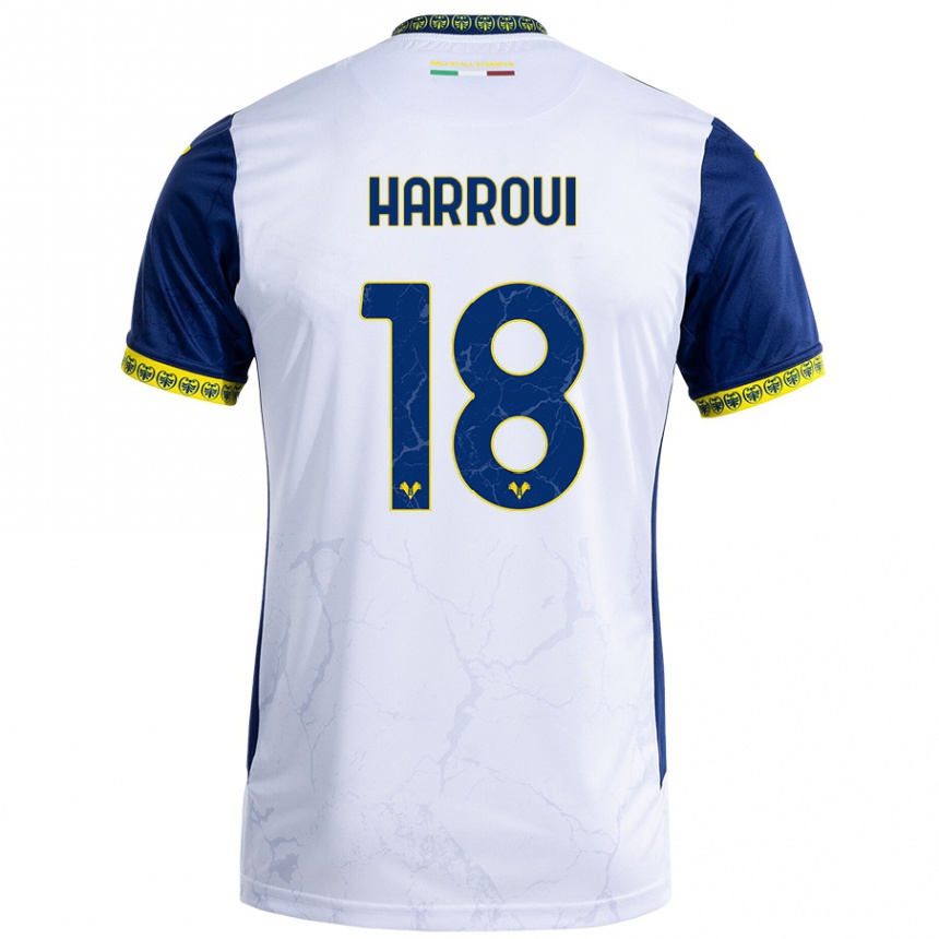 Kinder Fußball Abdou Harroui #18 Weiß Blau Auswärtstrikot Trikot 2024/25 T-Shirt Luxemburg