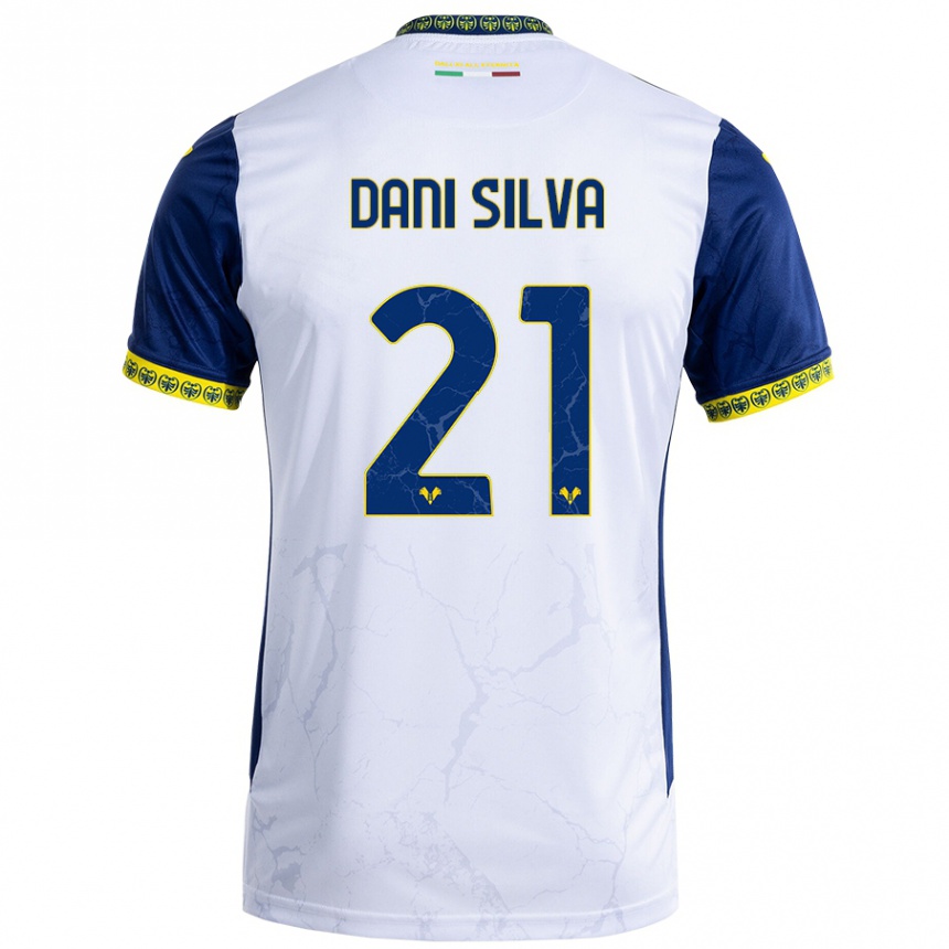 Kinder Fußball Dani Silva #21 Weiß Blau Auswärtstrikot Trikot 2024/25 T-Shirt Luxemburg