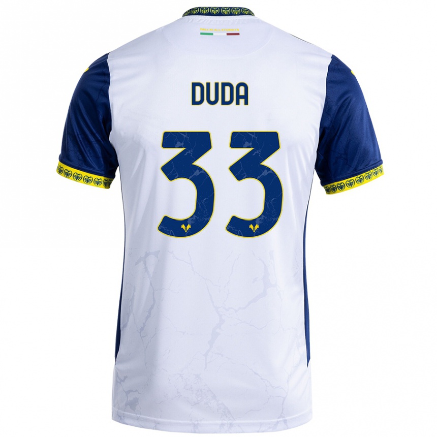 Kinder Fußball Ondrej Duda #33 Weiß Blau Auswärtstrikot Trikot 2024/25 T-Shirt Luxemburg