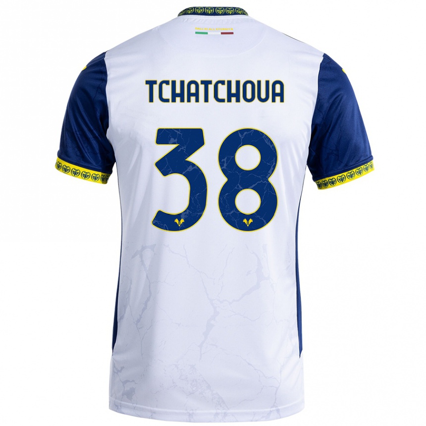 Kinder Fußball Jackson Tchatchoua #38 Weiß Blau Auswärtstrikot Trikot 2024/25 T-Shirt Luxemburg