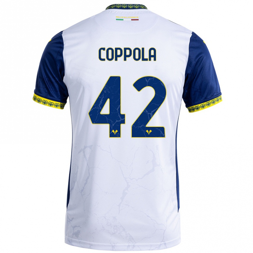 Kinder Fußball Diego Coppola #42 Weiß Blau Auswärtstrikot Trikot 2024/25 T-Shirt Luxemburg