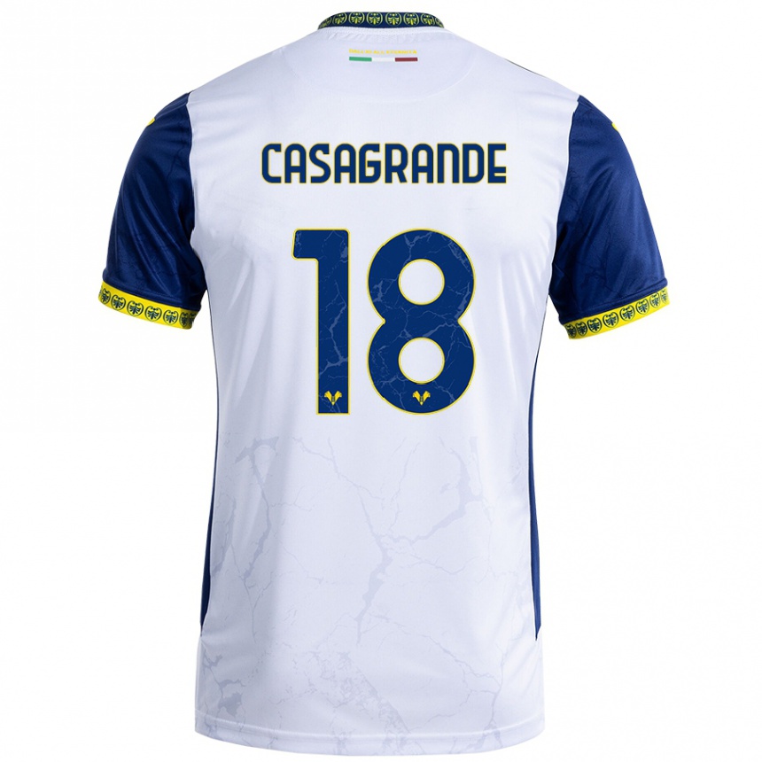 Kinder Fußball Davide Casagrande #18 Weiß Blau Auswärtstrikot Trikot 2024/25 T-Shirt Luxemburg