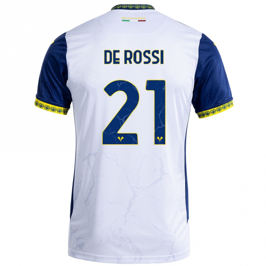 Kinder Fußball Michele De Rossi #21 Weiß Blau Auswärtstrikot Trikot 2024/25 T-Shirt Luxemburg