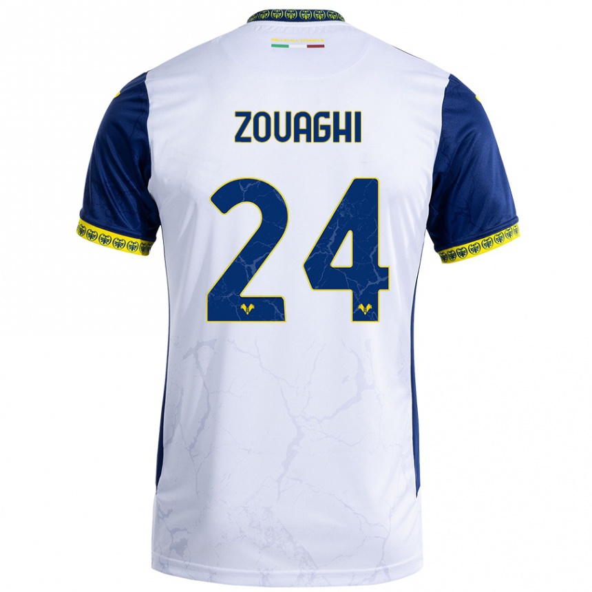 Kinder Fußball Thomas Zouaghi #24 Weiß Blau Auswärtstrikot Trikot 2024/25 T-Shirt Luxemburg